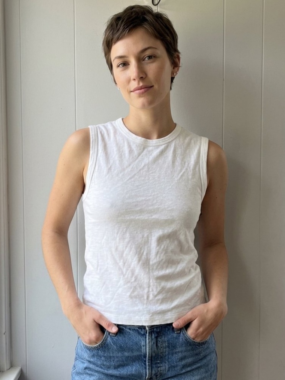 Buck Mason natural heirloom rib muscle tank white size XS new cotton minimalist